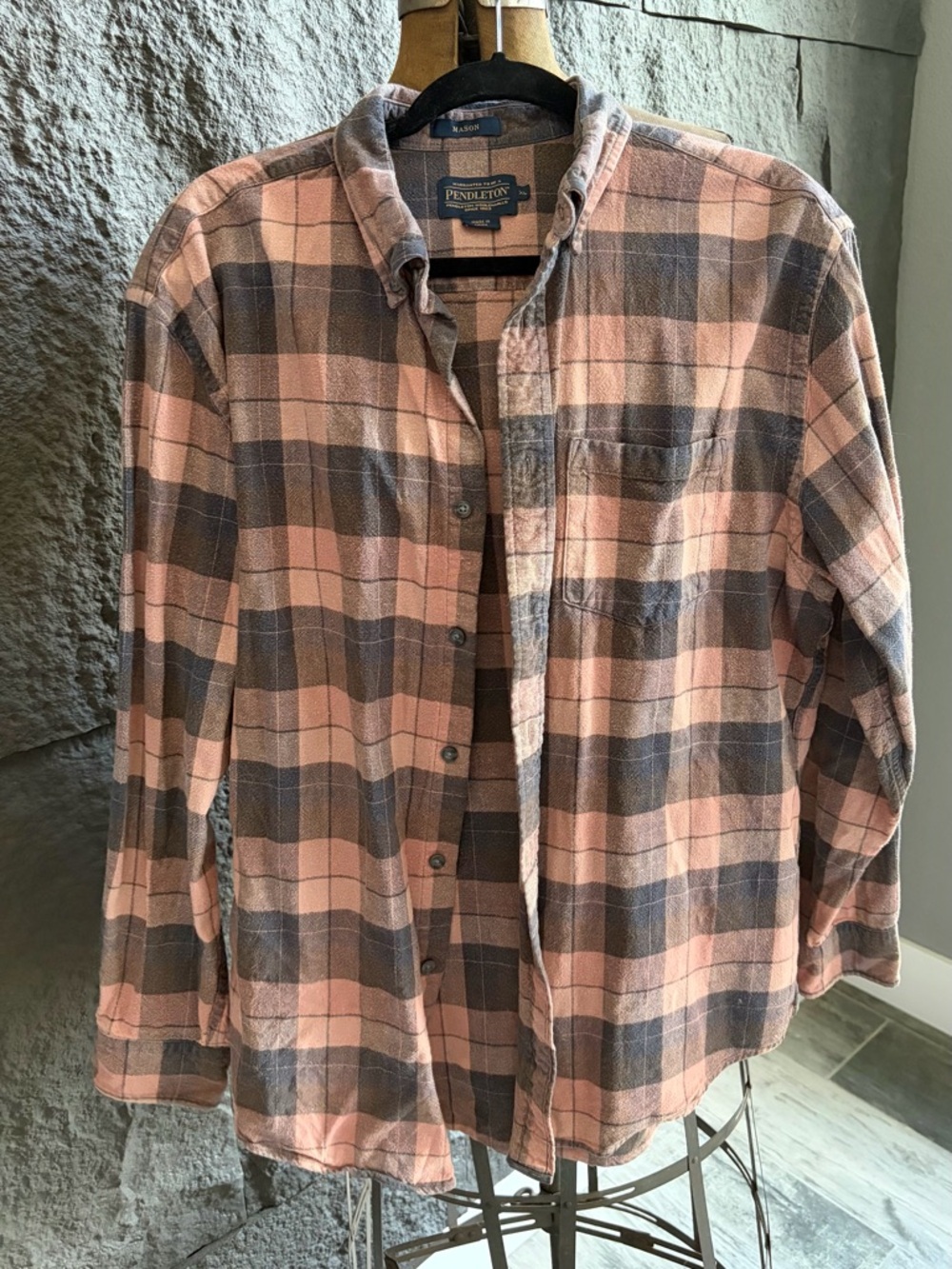 Pendleton Men’s Pink and Gray Plaid Button-Down Shirt